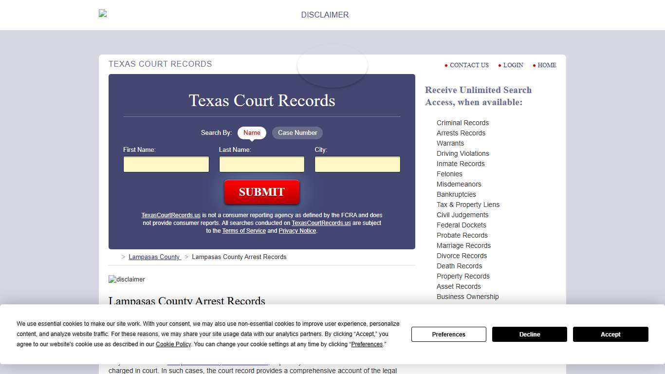 Lampasas County Arrest Records | TexasCourtRecords.us
