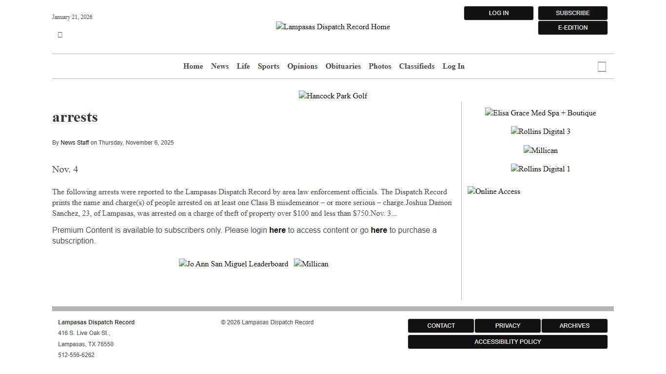arrests | Lampasas Dispatch Record
