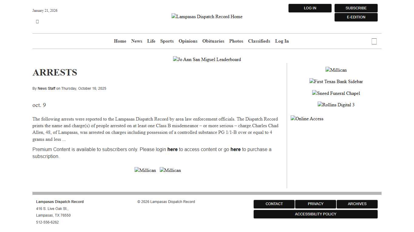 ARRESTS | Lampasas Dispatch Record